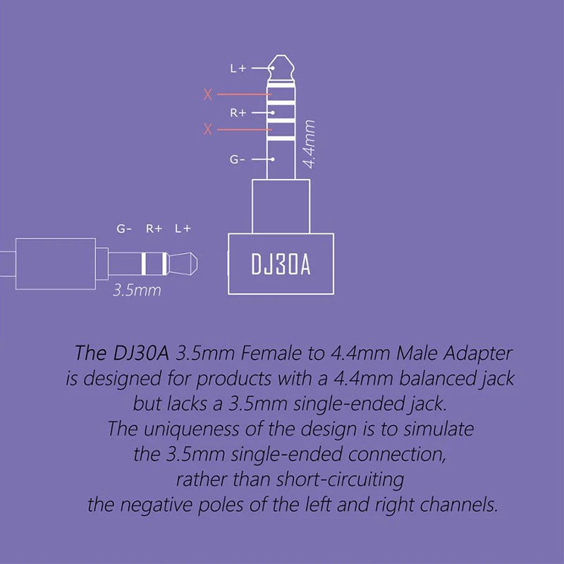 DD ddHiFi DJ30A Adapter 3.5mm Female to 4.4mm Male Apply to 3.5mm Earphone Cable from 4.4 Output
