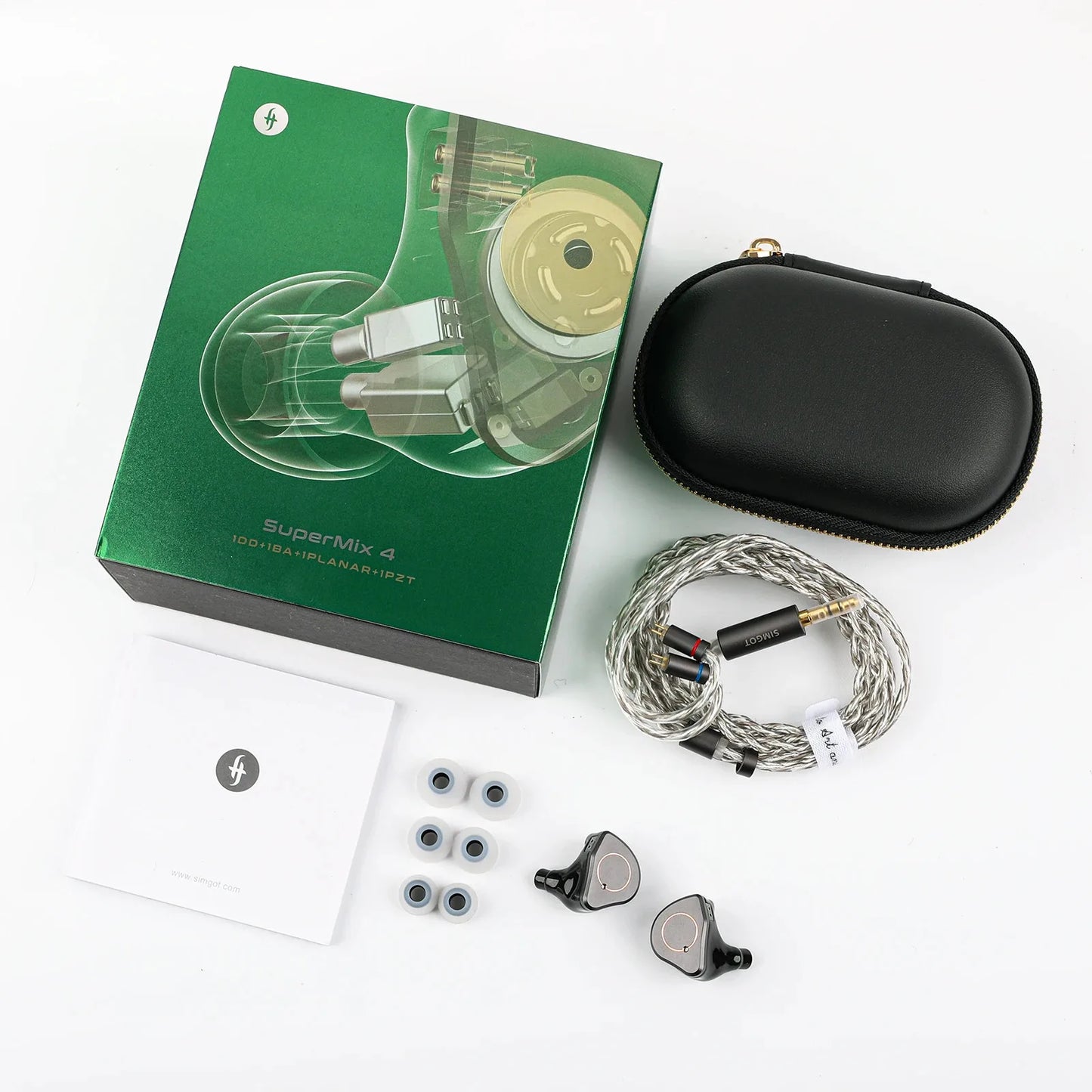 SIMGOT SuperMix 4 1DD+1BA+1Planar +1PZT Hybrid Drivers HiFi Earphone Wired with Oxygen-Free Copper Silver-Plated Cable