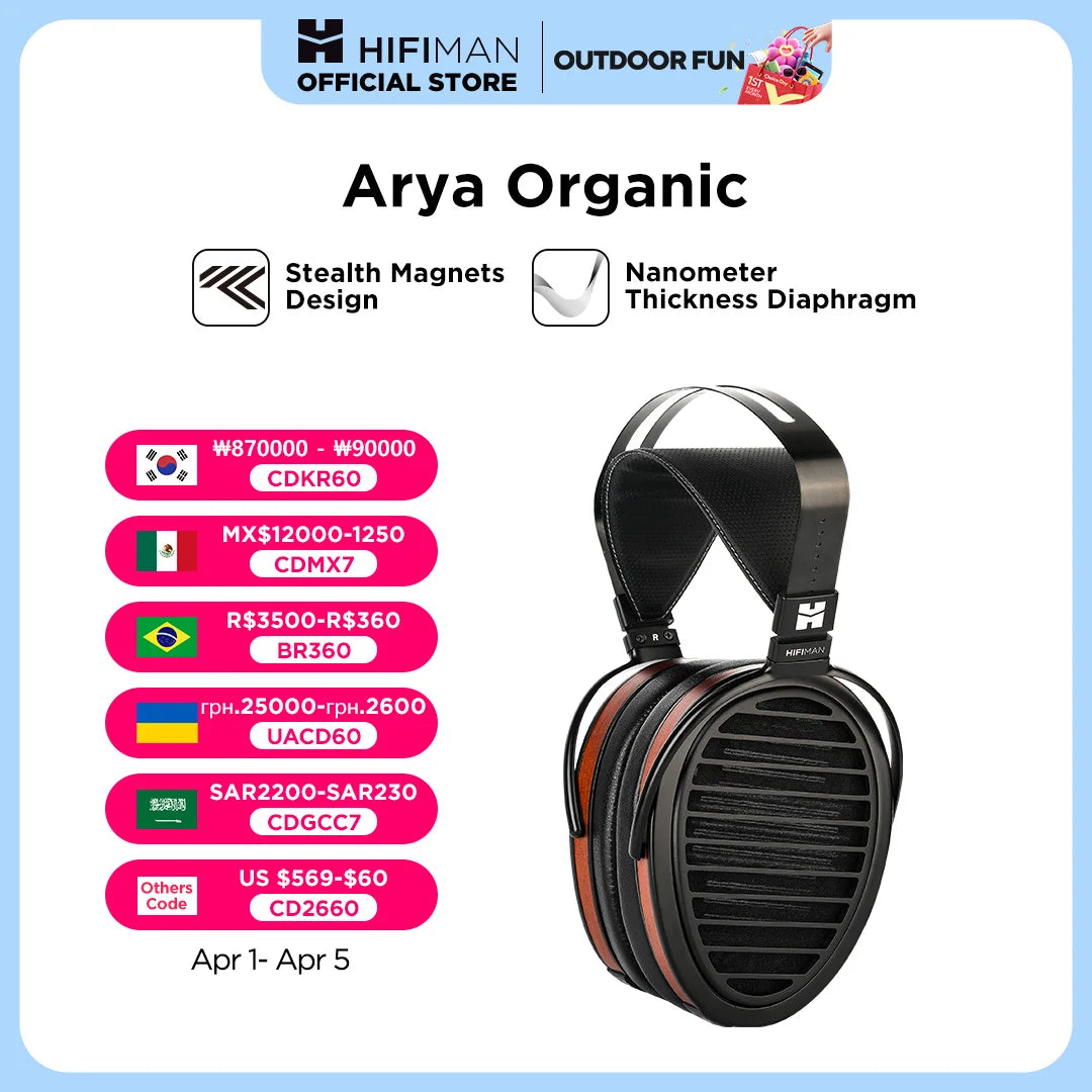 HIFIMAN Arya Organic Full-Size Over-Ear Open-Back Planar Magnetic Headphone with Stealth Magnets for Audiophiles, Home & Studio