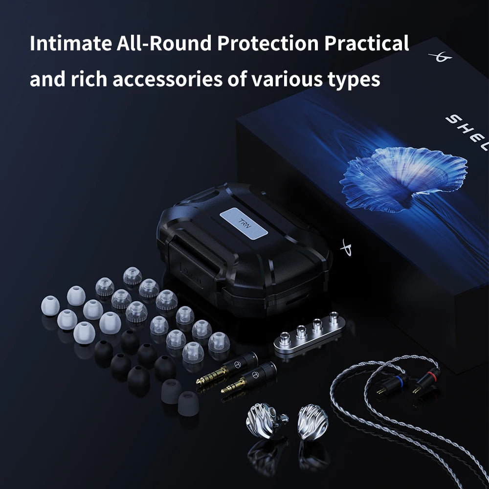 TRN Shell 4DD Planar Hybrid Headpohnes with 2Pin Detachable Cable Interchangeable Nozzle Design Earphones