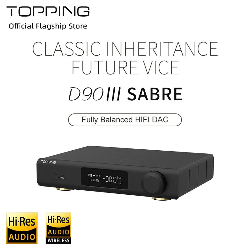 TOPPING D90 III Sabre Fully Balanced HIFI DAC Dual ESS9039S PRO BT5.1 Support LDAC DSD512 PCM768kHz Preamplifier Decoder