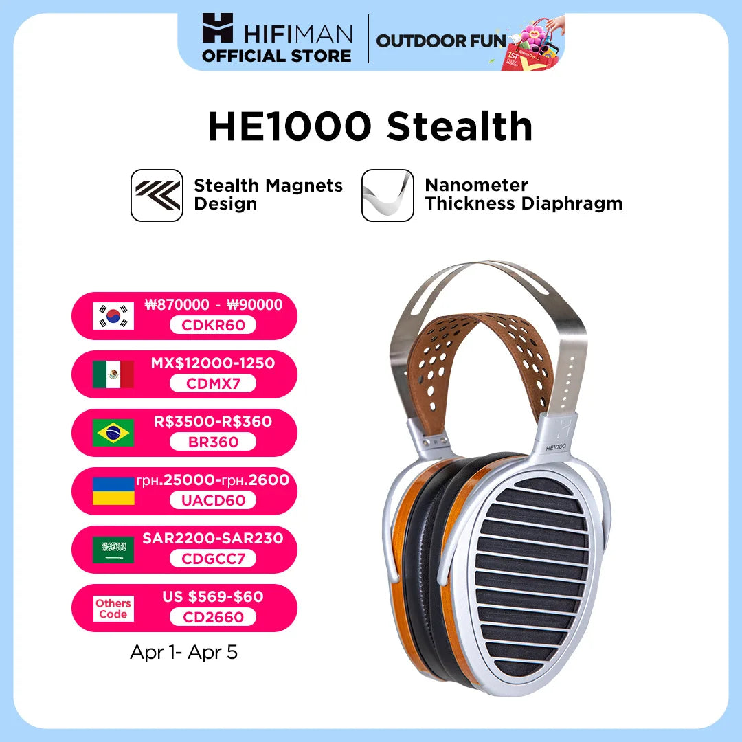 HIFIMAN HE1000 Stealth Magnet Planar Magnetic Full-Size Over-Ear Open-Back Hi-Fi Reference Grade Headphones for Audiophiles