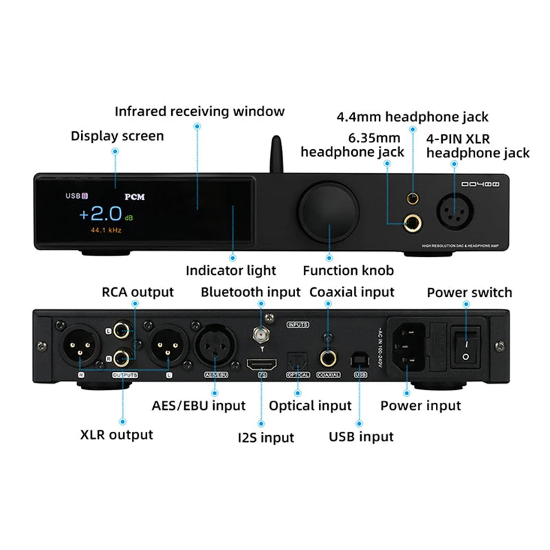 SMSL DO400 Fully Balanced Audio Decoder & Headphone Amplifier ES9039MSPRO BT5.1 4XLR/4.4mm/6.35mm headphone Output