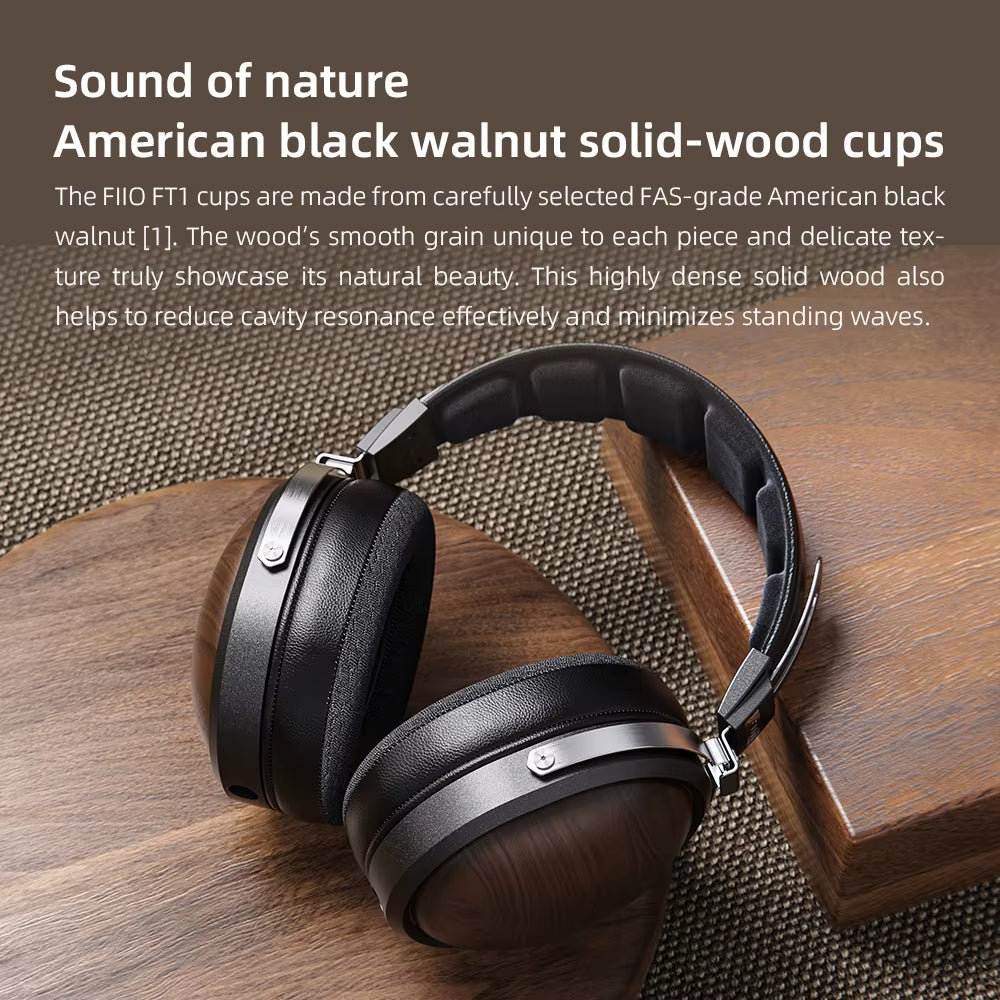 FT1 Closed-Back Over-Ear Fiber Composite Diaphragm Wired Hi-Fi Headphones, American Walnut/Beech Wood Ear Cups for Studio