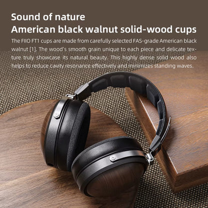 FT1 Closed-Back Over-Ear Fiber Composite Diaphragm Wired Hi-Fi Headphones, American Walnut/Beech Wood Ear Cups for Studio
