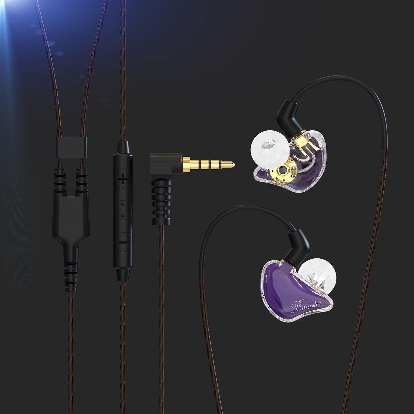 Bmaster Triple Drivers in Ear Monitor Headphone with Two Detachable Cables Fit in Ear Suitable for Audio Engineer, Musician (Purple)