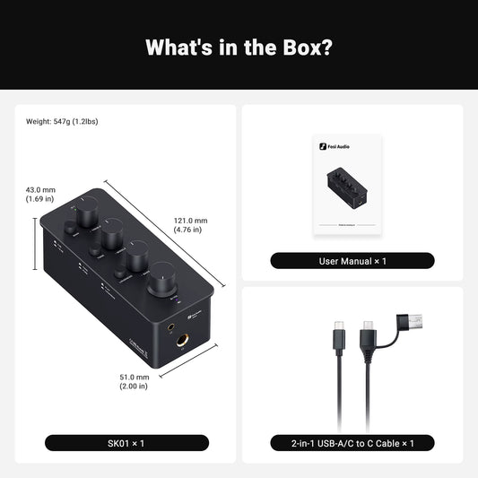 SK01 Headphone Amplifier & Preamplifier 2 in 1 for Headphone Earphone, Power Amplifier, Active Speakers