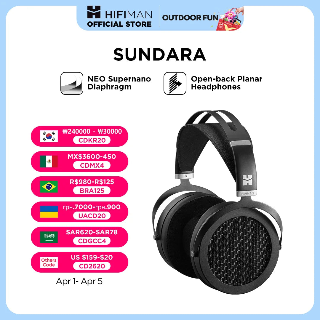 HIFIMAN SUNDARA Over-Ear Full-Size Planar Magnetic Headphones (Black) with High Fidelity Design Metal Casing