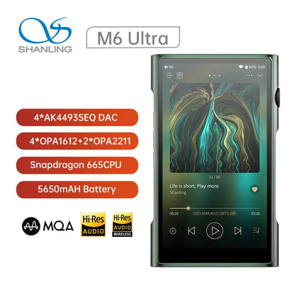 Shanling M6 Ultra Portable Hi-Res Player M6U Bluetooth 5.0 4*AK4493SEQ DAC 32Bit/768kHz DSD512 Single-End and Balanced Output