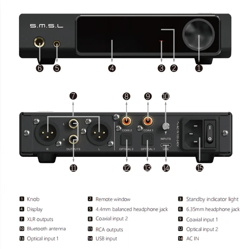 SMSL RAW-MDA1 MQA Full Decoding Hi-Res Audio dual ESS9039Q2M DAC 6* OPA1612A Bluetooth 5.1 LDAC