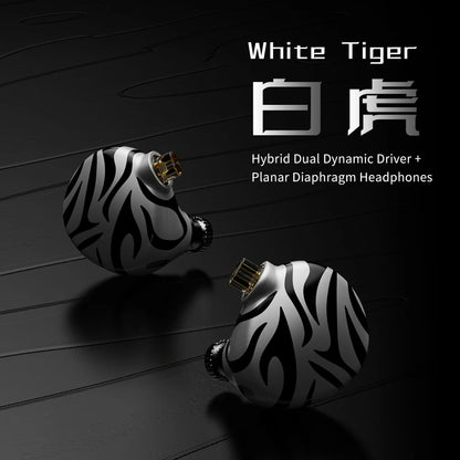 New White Tiger in Ear Earphones Hybrid Dual Dynamic Driver + Planar Diaphragm Headphones