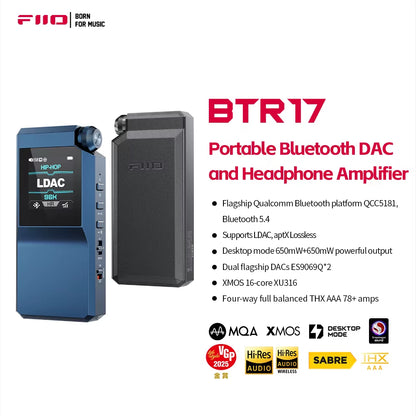 BTR17 Headphone Amp Bluetooth 5.4 Receiver with Ldac/Aptx Lossless Support, Hi-Res Portable DAC 768K/32Bit DSD512